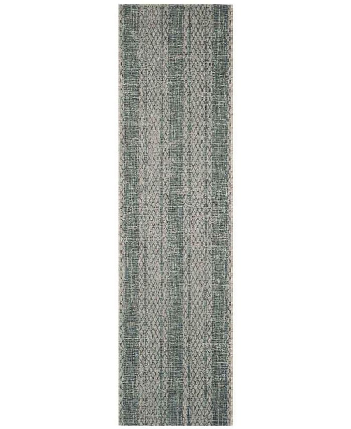 Safavieh Courtyard Light Grey and Teal 2'3" x 8' Sisal Weave Runner Outdoor Area Rug