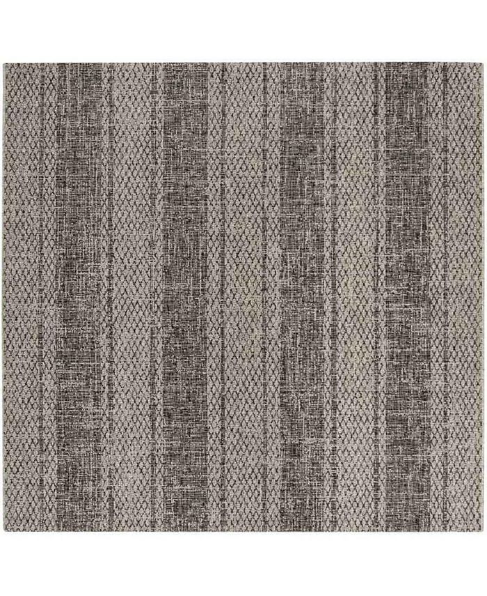 Safavieh Courtyard Light Gray and Black 6'7" x 6'7" Sisal Weave Square Outdoor Area Rug