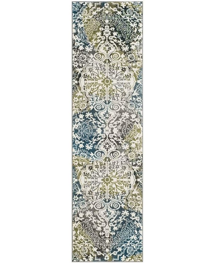 Safavieh Watercolor Ivory and Peacock Blue 2'2" x 10' Runner Area Rug