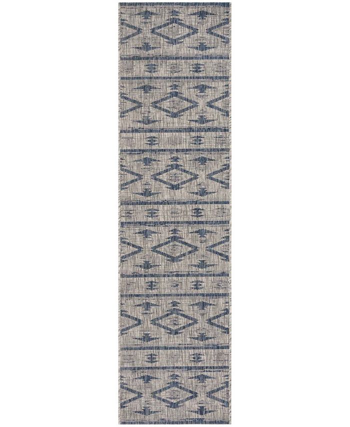 Safavieh Courtyard Grey and Navy 2'3" x 12' Sisal Weave Runner Outdoor Area Rug