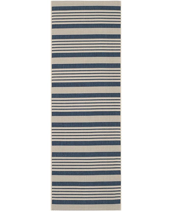 Safavieh Courtyard Navy and Beige 2'3" x 14' Sisal Weave Runner Outdoor Area Rug