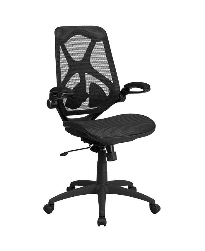 EMMA+OLIVER High Back Transparent Mesh Executive Swivel Ergonomic Office Chair With Adjustable Lumbar, 2-Paddle Control And Flip-Up Arms