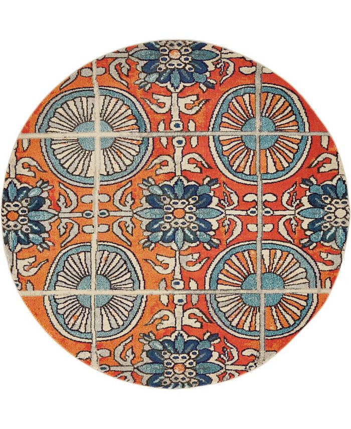 Bayshore Home Newwolf New5 Orange 6' x 6' Round Area Rug