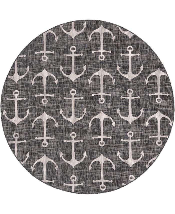 Bayshore Home Outdoor Shore Ahoy 7'10" x 7'10" Round Area Rug