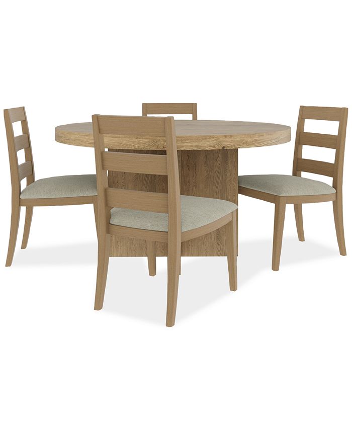 Furniture Davie 54" Round Dining 5pc (Table + 4 Side Chair Upholstered Seat Ladder Back)